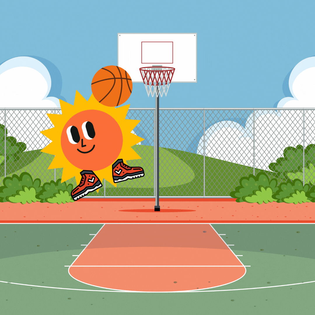 Animated sun dunking basketball.