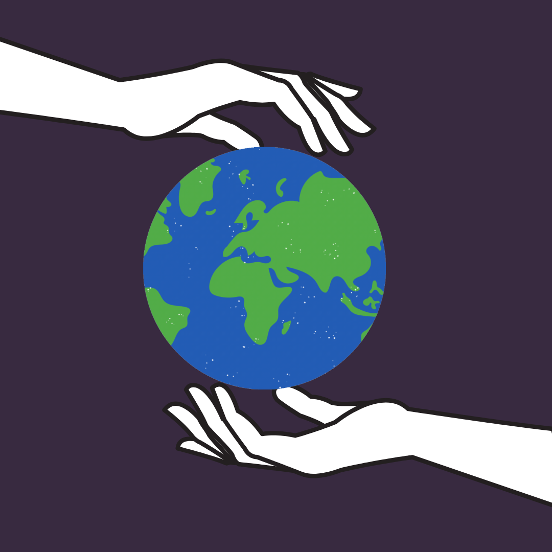 Graphic of hands holding and protecting Earth.